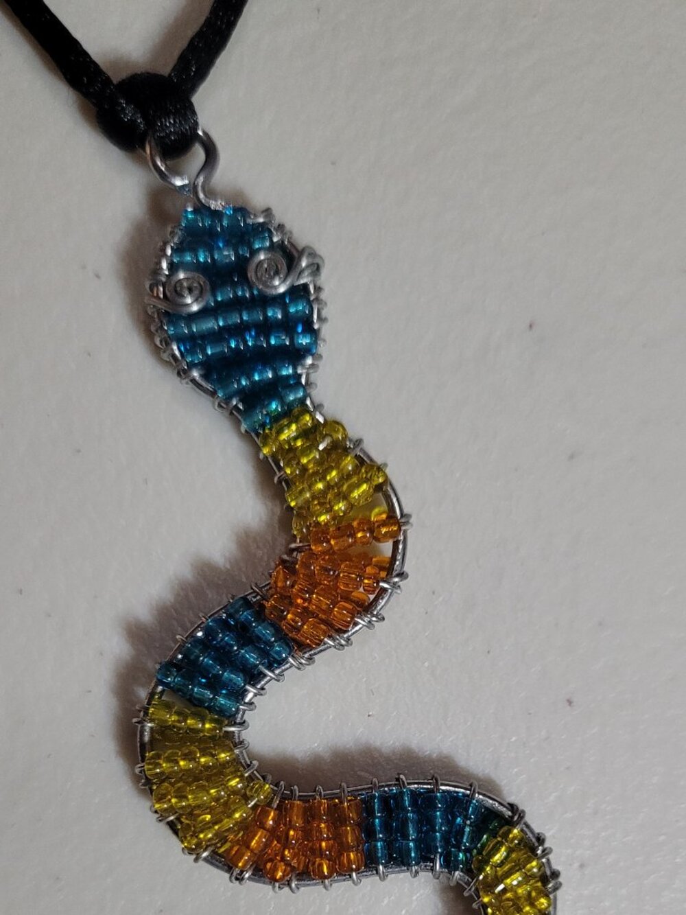 Necklace SNAKE Rainbow Multicolor Beads Metal 14.5 inches Tie Cord Unique BoHo - Picture 3 of 10